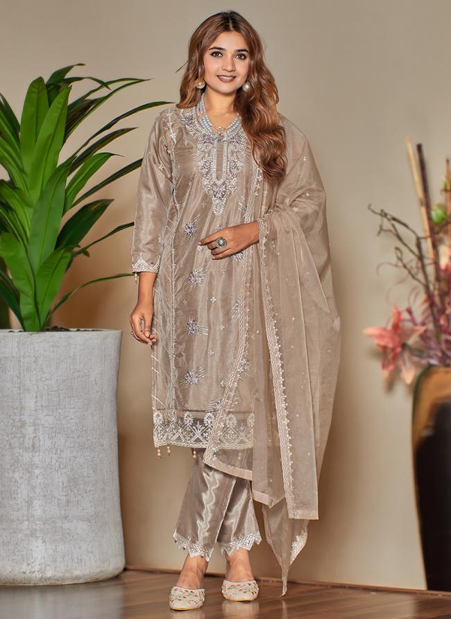 Organza Coffee Eid Wear Embroidery Work Pakistani Suit